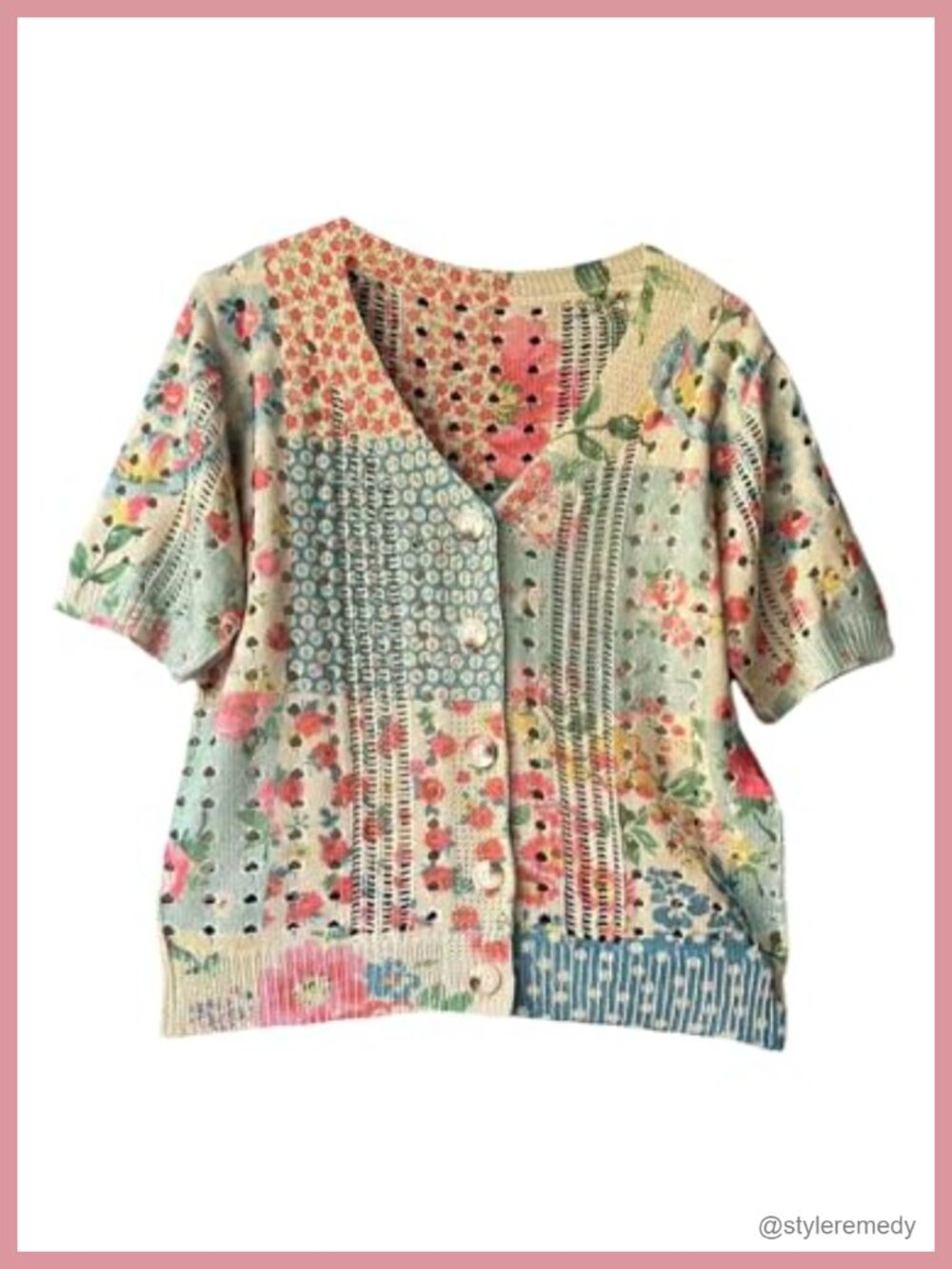 Boho Crochet Cardigan Sweater Short Sleeve V-Neck Button Down Beach Cover Up